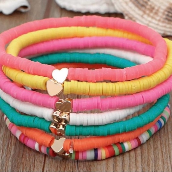 Colorful Heart Beaded Bracelets - 7pcs |NWT - Picture 3 of 5